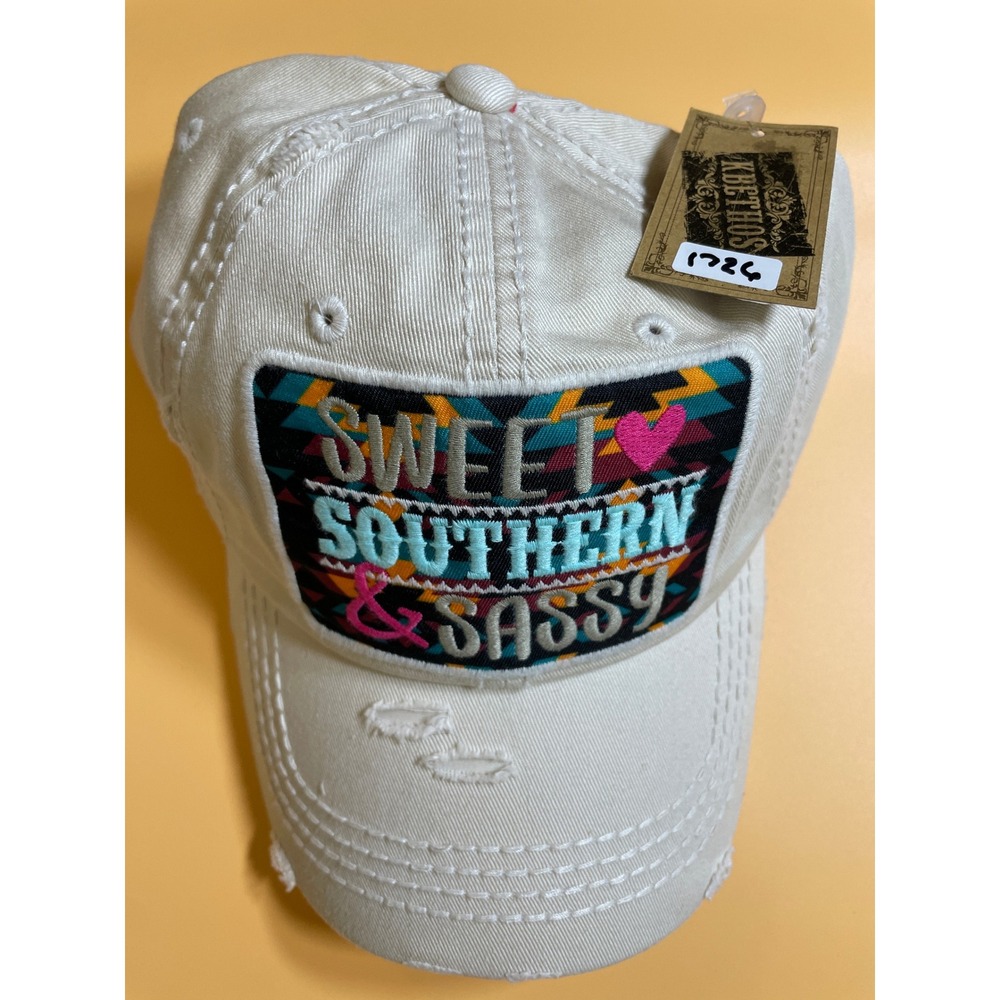 KBETHOS Baseball‎ Cap Women OS Cream NWT Sweet Southern Sassy Distressed Hat